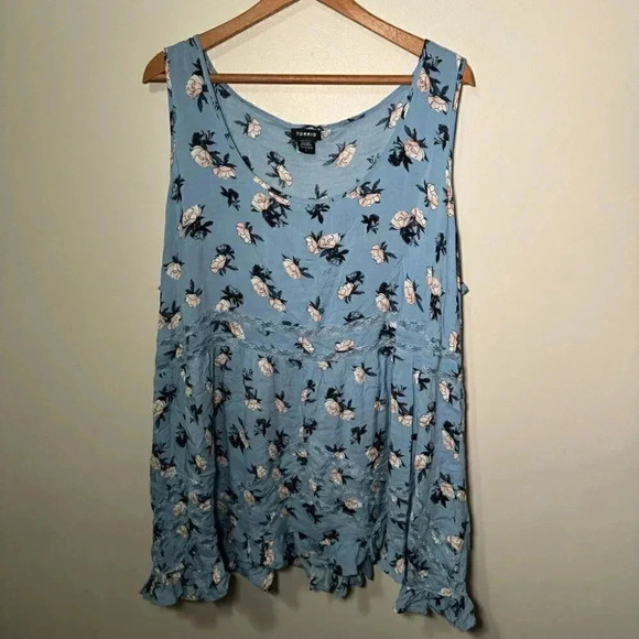 Torrid Floral Print Challis Hi-Lo Ruffle Tank Top 3X - Picture 5 of 7